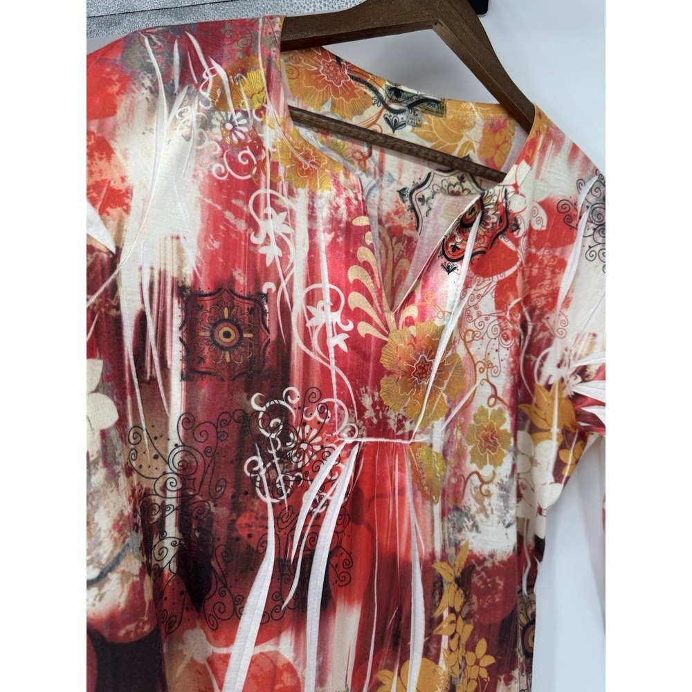 Vintage Suzie Y2K Burnout blouse 3/4th sleeve multicolored florals 90s boho L - Picture 2 of 9